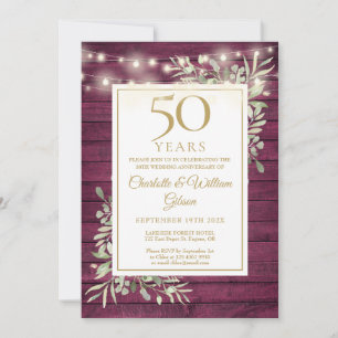 Invitation Lumières de chaîne de 50e anniversaire sur fond de