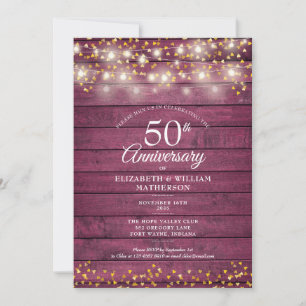 Invitation Lumières de chaîne de coeurs dorés 50e anniversair