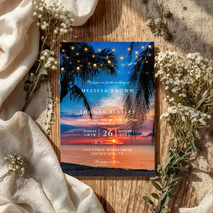 Invitation Lumières de chaîne de coucher de soleil tropical P