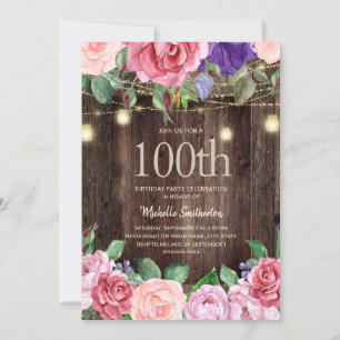 Invitation Lumières de Chaîne de Fleurs Roses Violettes Rusti