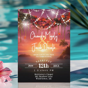 Invitation Lumières de Chaîne de Plage de Coucher de Soleil d