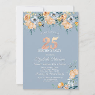 Invitation Lumières de Chaîne de Roses Bleu Poussiéreux 25e A