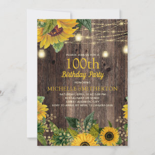 Invitation Lumières de Chaîne de Tournesol Rustique 100e Anni