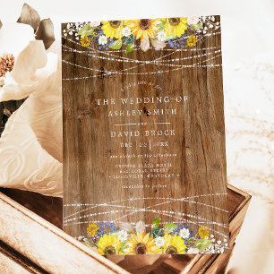 Invitation Lumières de Chaîne de Tournesol Rustique Mariage F