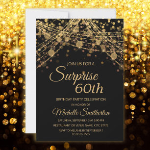 Invitation Lumières de chaîne d'or noir Surprise 60e annivers
