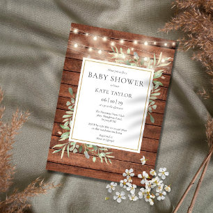 Invitation Lumières de Chaîne en Bois Rustique avec Verdure B