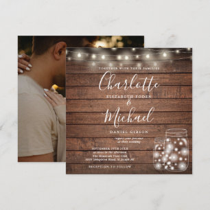 Invitation Lumières de Chaîne en Bois Rustique Mariage Photo 