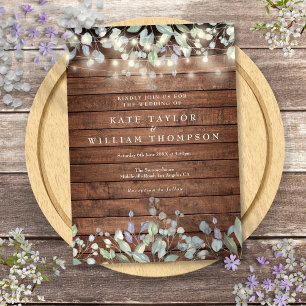 Invitation Lumières de Chaîne en Bois Rustique Mariage Sauge 