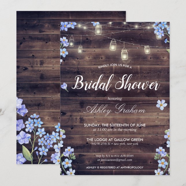 Invitation Lumières de Chaîne Rustiques Fleurs Mariage Champê (Devant / Derrière)
