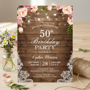 Invitation Lumières de Chaîne Rustiques Guirlande Florale Fêt