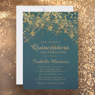 Invitation Lumières de chaîne scintillantes sarcelle et or po