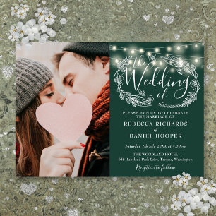 Invitation Lumières de Chaîne Vert Émeraude Floral Photo Mari