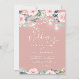 Invitation Lumières de corde de feuille florale rose Invitati