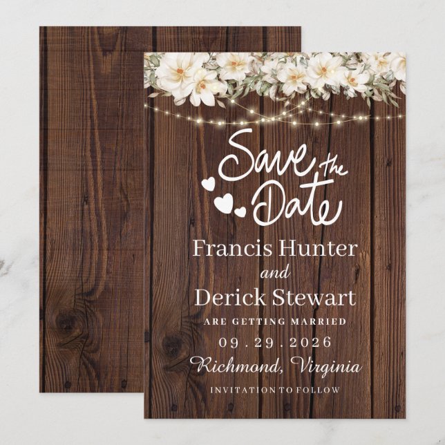 Invitation Lumières de corde de feuille rustique Bois Enregis (Devant / Derrière)