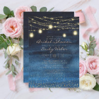 Lumières de corde dorée et Lanternes Bleu marine F