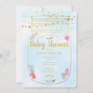Invitation Lumières de corde en bocal de maçon doré Baby Show