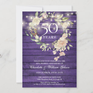 Invitation Lumières de corde en bois violet pour 50e annivers