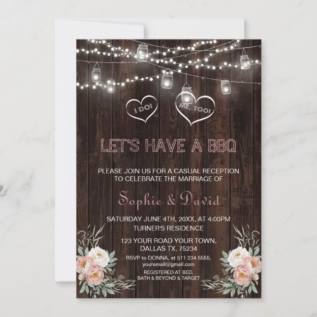 Invitation Lumières de corde florales Rose Poussiéreuse Bois  (Devant)