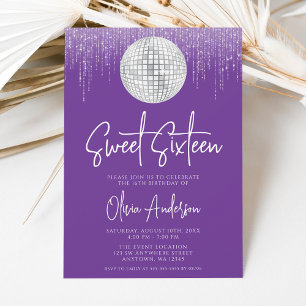 Invitation Lumières de disco Royal Violet Argent Sweet 16