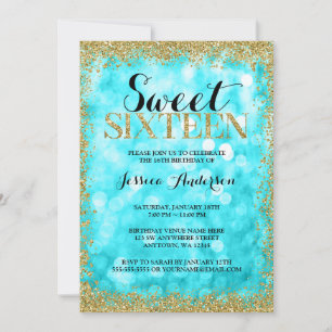 Invitation Lumières de Faux Paillettons de Teal Or Fête d'ann