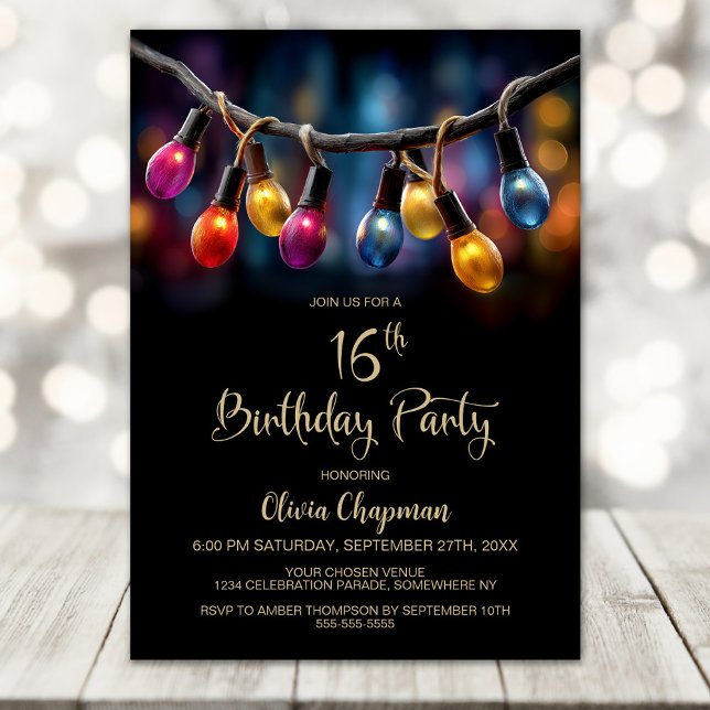 Invitation Lumières de Fête Anniversaire 16 ans (Créateur téléchargé)