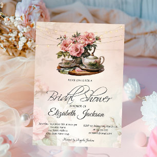 Invitation Lumières de fête de thé floral vintage pour mariag