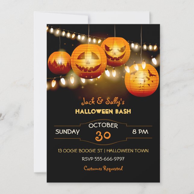 Invitation Lumières de ficelle de Halloween Jack-o'-lantern (Devant)