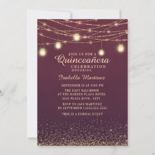 Invitation Lumières de ficelle de paillettes d'or de Bourgogn