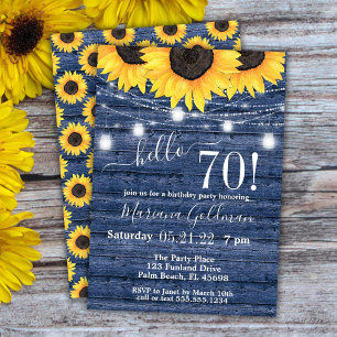 Invitation Lumières de ficelle de tournesols Bleu 70e Fête d'