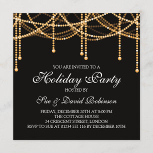 Invitation Lumières de ficelle d'or de fête de vacances