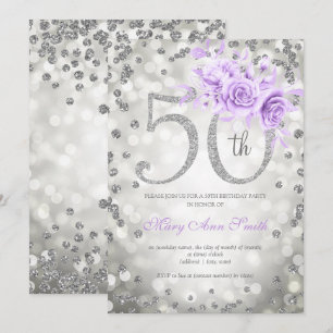 Invitation Lumières de flamme 50e anniversaire d'argent viole