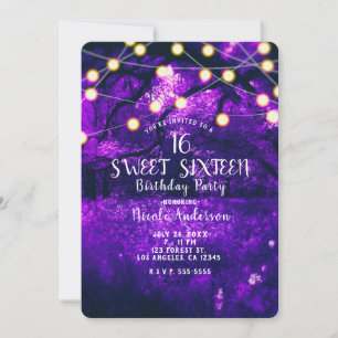 Invitation Lumières de forêt enchantée rustique violette pour