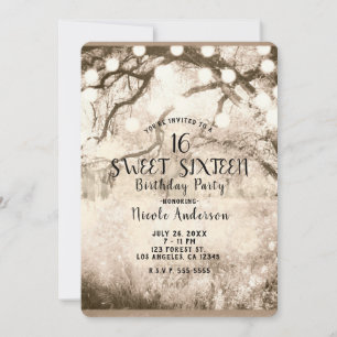 Invitation Lumières de Forêt Enchantée Sépia Vintage Douce 16