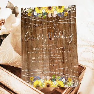 Invitation Lumières de guirlande de soleil rustique mariage d