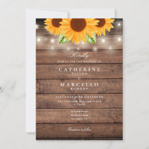 Invitation Lumières de guirlande de tournesols Mariage en boi