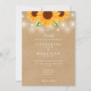 Invitation Lumières de guirlande de tournesols Mariage rustiq