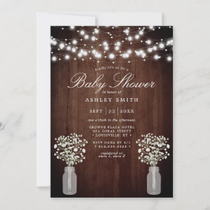 Invitation Lumières de Gypsophile Rustique pour Baby Shower