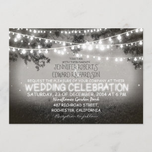 Invitation lumières de jardin noir et blanc mariage rustique
