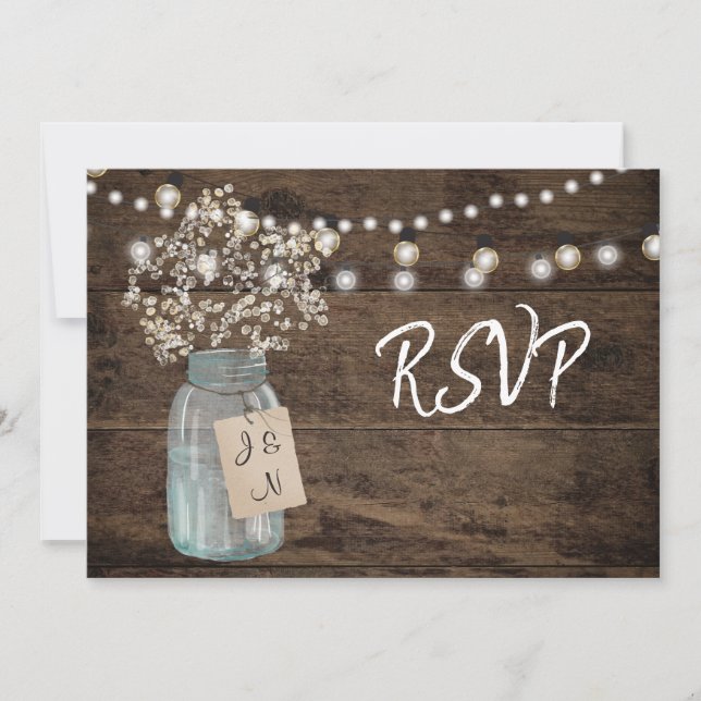 Invitation Lumières de jarres de mason de Baby's Breath rusti (Devant)