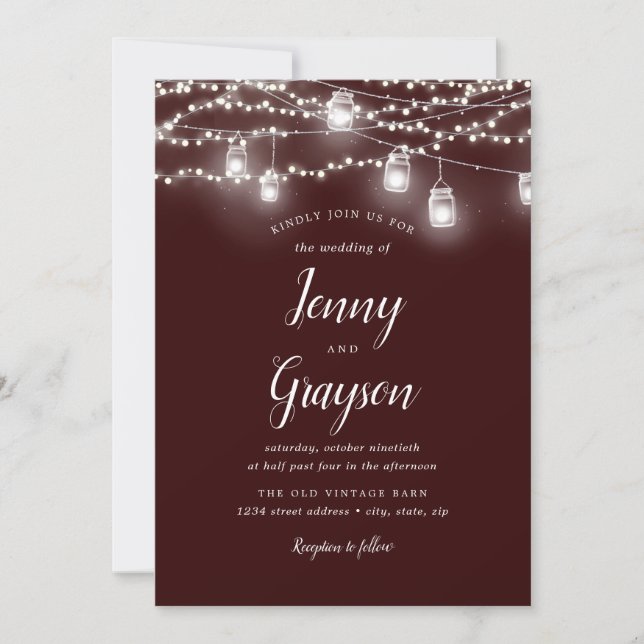 Invitation Lumières de jarres en maçonnerie rustique mariage  (Devant)