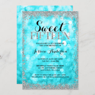 Invitation Lumières de la Parties scintillant turquoise Silve
