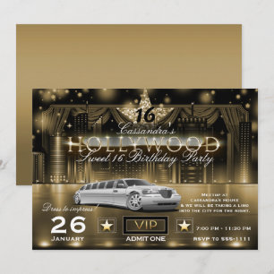 Invitation Lumières de la ville de nuit noir or Limousine Hol