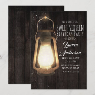 Invitation Lumières de Lanterne Rustique Bois de Grange Fête