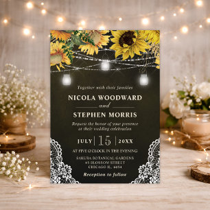 Invitation Lumières de mariage au tournesol rustique et au po