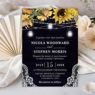 Invitation Lumières de mariage au tournesol rustique et au po