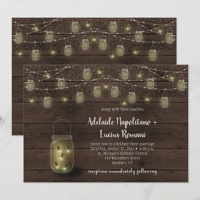 Invitation Lumières de mariage de bocaux de lucioles en guirl (Devant / Derrière)