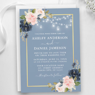Invitation Lumières de mariage de jarre florale rose poussiér