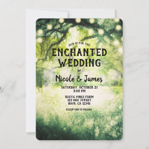 Invitation Lumières de mariage Forêt Enchantée Vert Rustique
