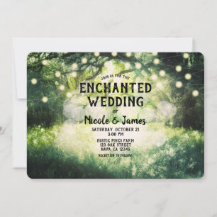 Invitation Lumières de mariage Forêt Enchantée Vert Rustique