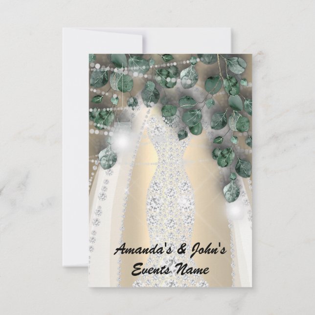 Invitation Lumières de mariage Robe verte rustique Diamant Or (Dos)
